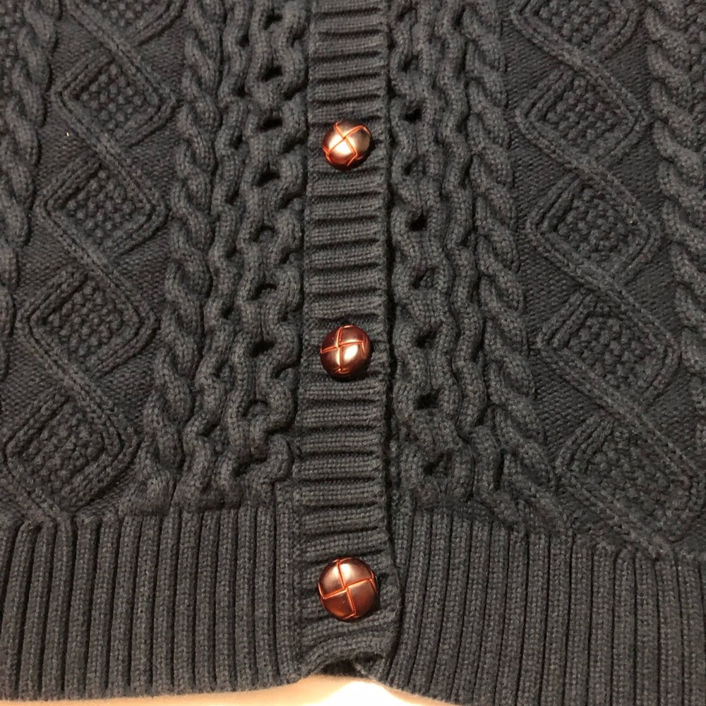 LL bean womens navy cable knit fisherman cotton cardigan woven buttons M preppy - Picture 9 of 10